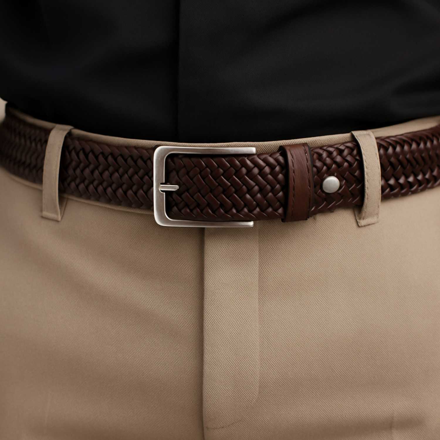 Cintura Da Uomo Luxury Vero Cuoio Intrecciato - immagine 3