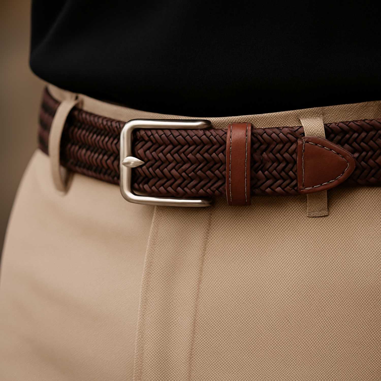 Cintura Da Uomo Luxury Vero Cuoio Intrecciato - immagine 10